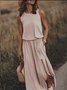 Women's Sleeveless Summer Yellow Plain Split Joint Crew Neck Daily Going Out Vintage Maxi A-Line Tank Dress