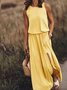 Women's Sleeveless Summer Yellow Plain Split Joint Crew Neck Daily Going Out Vintage Maxi A-Line Tank Dress