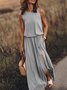Women's Sleeveless Summer Yellow Plain Split Joint Crew Neck Daily Going Out Vintage Maxi A-Line Tank Dress
