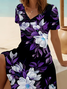Women's Short Sleeve Summer Black Floral Printing V Neck Daily Going Out Casual Midi A-Line Fit & Flare Dress Dress