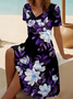 Women's Short Sleeve Summer Black Floral Printing V Neck Daily Going Out Casual Midi A-Line Fit & Flare Dress Dress