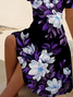 Women's Short Sleeve Summer Black Floral Printing V Neck Daily Going Out Casual Midi A-Line Fit & Flare Dress Dress
