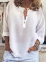 Women's Short Sleeve Shirt Summer Khaki Plain Buckle Cotton V Neck Daily Going Out Casual Top