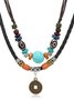 Artistic Retro Butterfly Alloy Multi-layer Wooden Beads Knotted Pullable Hand-woven Necklace