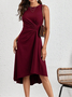 Women's Sleeveless Summer Red Plain Split Joint Crew Neck Daily Going Out Vintage Midi A-Line Tank Dress