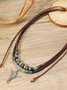 Artistic Retro Butterfly Alloy Multi-layer Wooden Beads Knotted Pullable Hand-woven Necklace