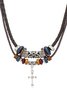 Artistic Retro Butterfly Alloy Multi-layer Wooden Beads Knotted Pullable Hand-woven Necklace