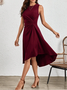 Women's Sleeveless Summer Red Plain Split Joint Crew Neck Daily Going Out Vintage Midi A-Line Tank Dress
