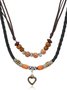 Artistic Retro Butterfly Alloy Multi-layer Wooden Beads Knotted Pullable Hand-woven Necklace