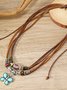 Artistic Retro Butterfly Alloy Multi-layer Wooden Beads Knotted Pullable Hand-woven Necklace