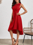 Women's Sleeveless Summer Red Plain Split Joint Crew Neck Daily Going Out Vintage Midi A-Line Tank Dress