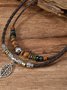 Artistic Retro Butterfly Alloy Multi-layer Wooden Beads Knotted Pullable Hand-woven Necklace