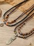 Artistic Retro Butterfly Alloy Multi-layer Wooden Beads Knotted Pullable Hand-woven Necklace