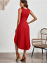 Women's Sleeveless Summer Red Plain Split Joint Crew Neck Daily Going Out Vintage Midi A-Line Tank Dress