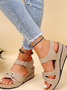 Roman Style Velcro Beach Fish Mouth Sandals Women's Outdoor Casual Mid-heel Sandals