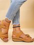 Roman Style Velcro Beach Fish Mouth Sandals Women's Outdoor Casual Mid-heel Sandals