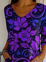 Women Floral V Neck Three Quarter Sleeve Casual Daily Spring/Fall T-shirt