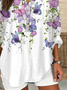 Women's Long Sleeve Blouse Spring/Fall White Floral Printing Cotton-Blend V Neck Daily Going Out Casual Top