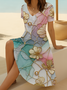 Women's Short Sleeve Summer As Picture Floral Printing V Neck Daily Going Out Casual Midi A-Line Fit & Flare Dress Dress