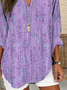 Women Abstract V Neck Cotton-Blend Long Sleeve Casual Daily Spring/Fall Blouse