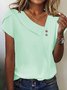 Women's Short Sleeve T-shirt Summer Green Plain Buckle Asymmetrical Daily Going Out Casual Top