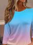 Women's Three Quarter Sleeve T-shirt Spring/Fall Blue Ombre Crew Neck Daily Going Out Casual Top