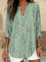 Women Abstract V Neck Cotton-Blend Long Sleeve Casual Daily Spring/Fall Blouse
