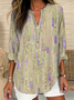 Women Abstract V Neck Cotton-Blend Long Sleeve Casual Daily Spring/Fall Blouse