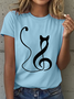Women's Music Notes and Cat Print T-Shirt