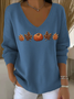 Women Floral V Neck Cotton Long Sleeve Casual Daily Spring/Fall Sweater