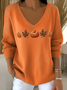 Women Floral V Neck Cotton Long Sleeve Casual Daily Spring/Fall Sweater