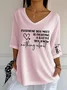 Women Text Letters V Neck Three Quarter Sleeve Vintage Holiday Spring/Fall T-shirt