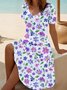 Women's Short Sleeve Summer White Floral Printing V Neck Daily Going Out Casual Midi A-Line Fit & Flare Dress Dress