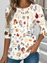 Women Floral Crew Neck Jersey Long Sleeve Casual Daily Spring/Fall T-shirt