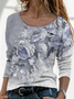 Women Floral Crew Neck Jersey Long Sleeve Casual Daily Spring/Fall T-shirt