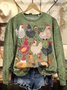 Women Animal Crew Neck Cotton Long Sleeve Vintage Holiday Spring/Fall Sweatshirt