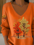 Women Maple Leaf V Neck Long Sleeve Casual Daily Spring/Fall T-shirt