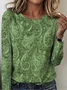 Women Paisley Crew Neck Jersey Long Sleeve Vintage Holiday Spring/Fall T-shirt