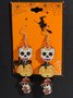 Halloween Themed Wooden Earrings Funny Cartoon Ghost Pumpkin Skull Kitten Long Pendant Party Decoration Earrings