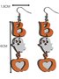 Halloween Themed Wooden Earrings Funny Cartoon Ghost Pumpkin Skull Kitten Long Pendant Party Decoration Earrings