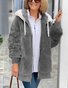 Women Plain Shawl Collar Zip Up Hoodie Long Sleeve Vintage Winter Daily Teddy Jacket Outerwear