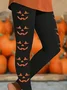 Women Halloween (pumpkin) Jersey Casual Printing Leggings Daily All Season Legging