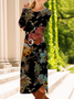 Women Floral Crew Neck T-Shirt Dress Casual Spring/Fall Daily Midi A-Line Dress