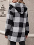 Women Plaid Hooded Zip Up Hoodie Long Sleeve Vintage Split Joint Spring/Fall Daily Jacket Outerwear