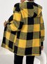 Women Plaid Hooded Zip Up Hoodie Long Sleeve Vintage Split Joint Spring/Fall Daily Jacket Outerwear