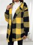 Women Plaid Hooded Zip Up Hoodie Long Sleeve Vintage Split Joint Spring/Fall Daily Jacket Outerwear