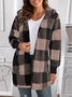 Women Plaid Hooded Zip Up Hoodie Long Sleeve Vintage Split Joint Spring/Fall Daily Jacket Outerwear