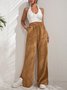 Women Plain Cotton Casual Split Joint Pant Daily Spring/Fall Wide Leg Pants