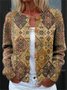 Women Geometric Crew Neck Knitted Long Sleeve Vintage Daily Spring/Fall Cardigan