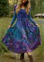 Women Floral Cotton V Neck Casual Spring/Fall Daily Maxi A-Line Dress